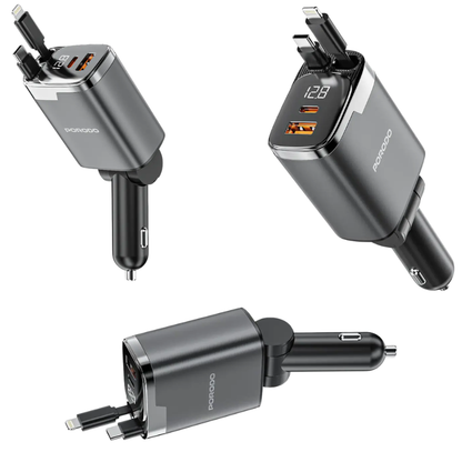 Porodo - 111W Car Charger Dual Retractable Cables