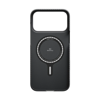 Black MagSafe Pitaka iPhone case showing alignment ring and branding