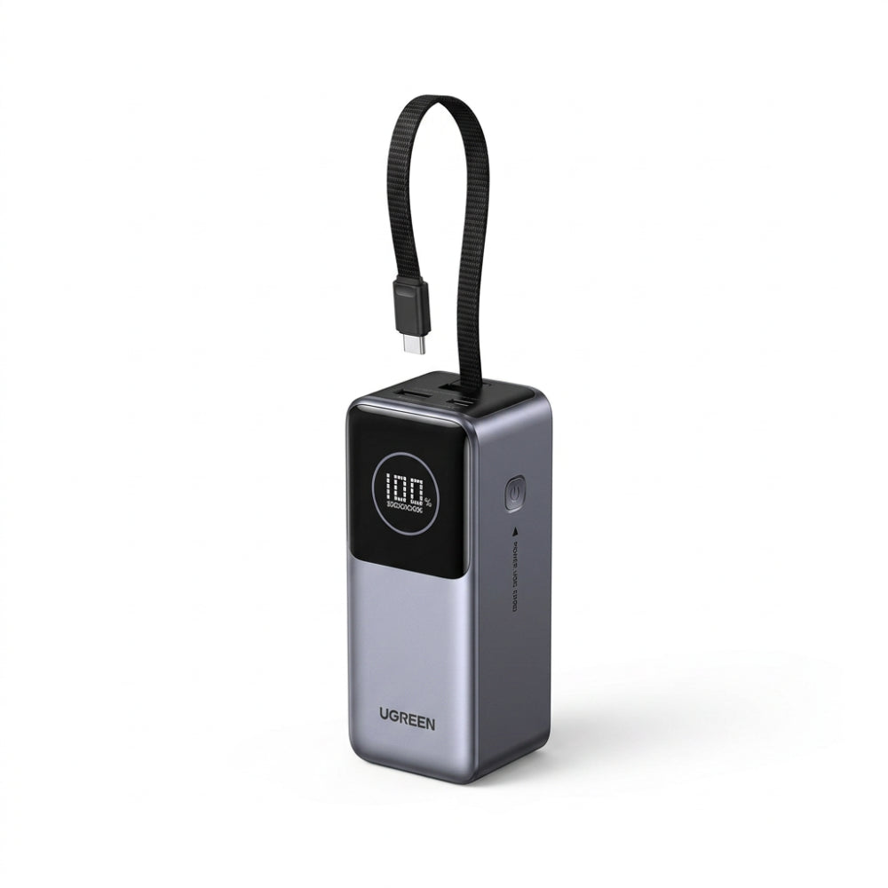 إجمالي خرج 130 واط عبر 3 منافذ (USB-C1 100W + USB-C2 30W + USB-A 22.5W) — يشحن MacBook Pro 16 بوصة إلى 43% وiPhone 15 إلى 60% في 30 دقيقة فقط | 130W total output across 3 ports (USB-C1 100W + USB-C2 30W + USB-A 22.5W) — charges a MacBook Pro 16" to 43% and an iPhone 15 to 60% in just 30 minutes .
