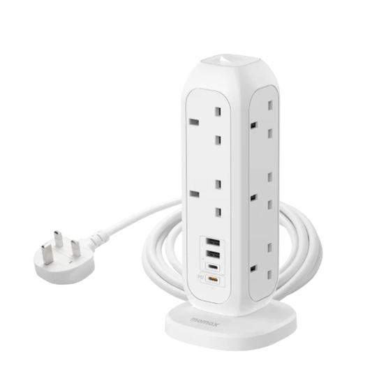 مومكس - شريط طاقة 3250 واط و 11 منفذ تيار متردد ومنافذ USB (2 متر)