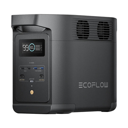 Angled view of black EcoFlow 1000W portable battery with handle and ventilation grilles