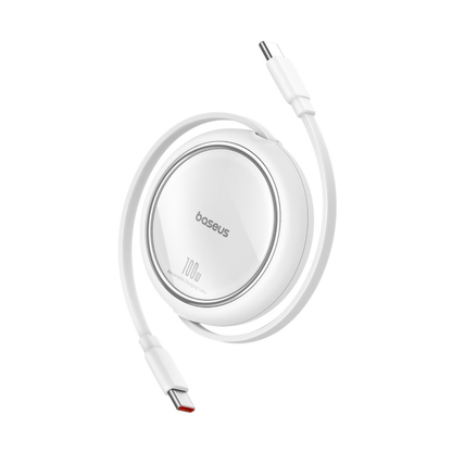 Baseus white circular retractable USB-C cable partially extended loop