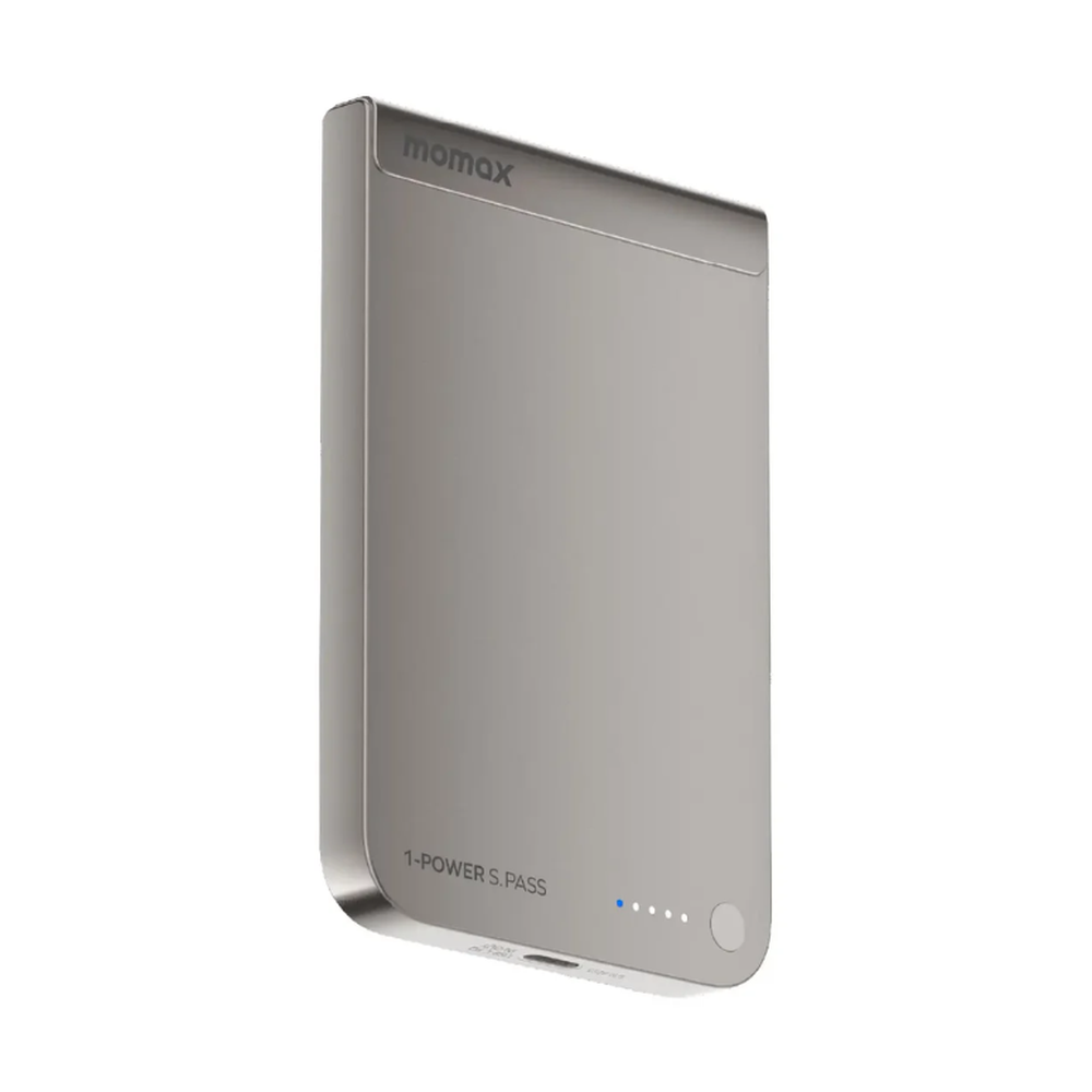Silver Momax 1-POWER S.PASS power bank with USB-C port