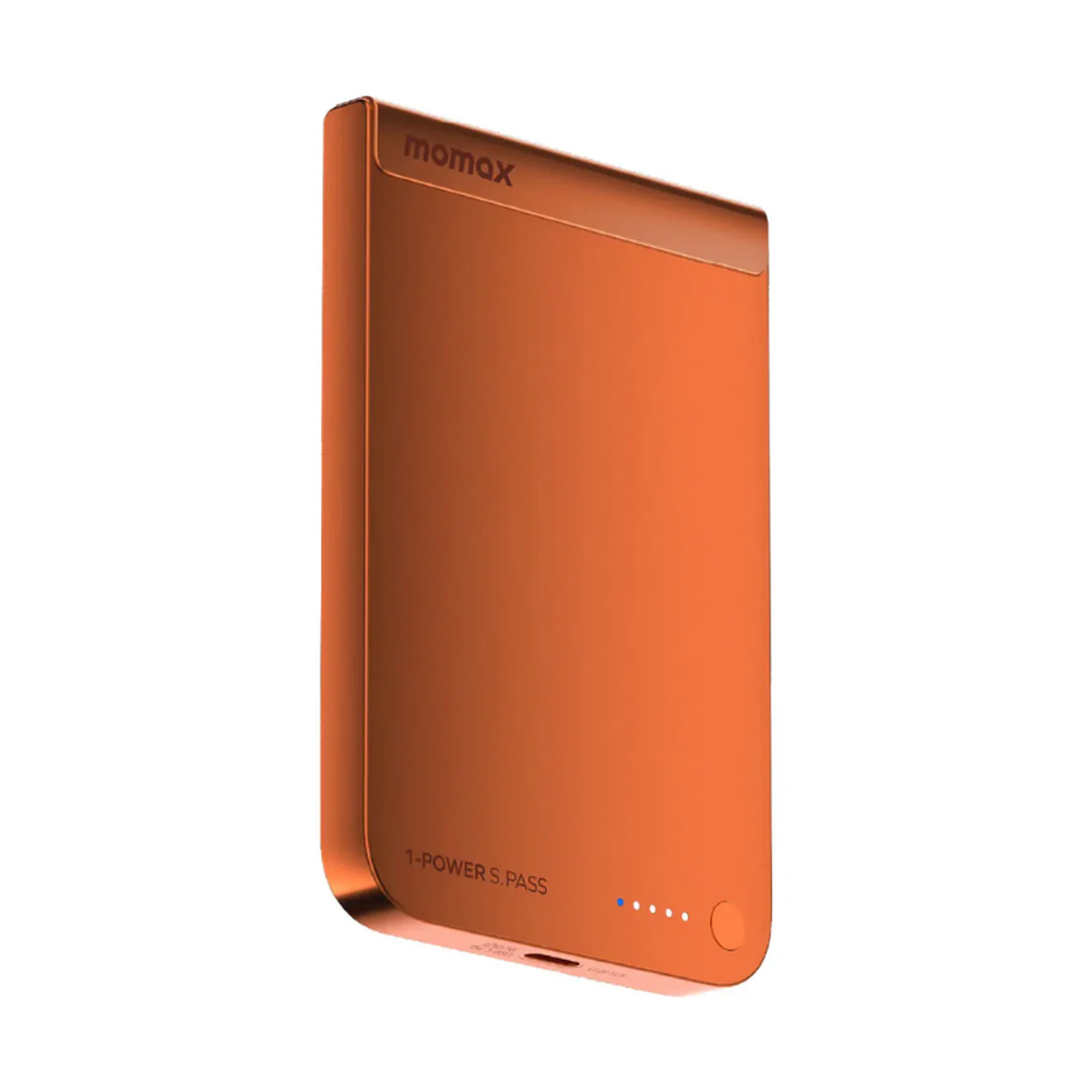 Orange Momax 1-POWER S.PASS magnetic battery with blue LED