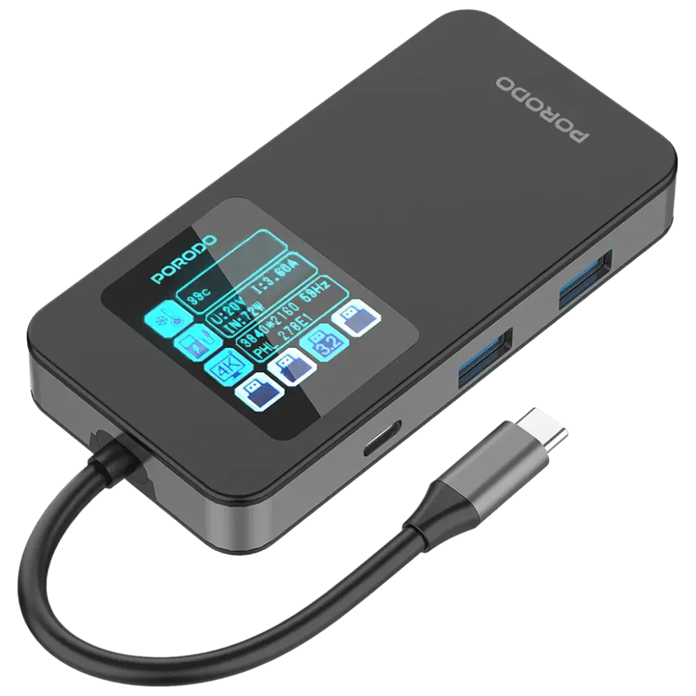 Porodo - موزع USB-C متعدد المنافذ بقوة 100 واط