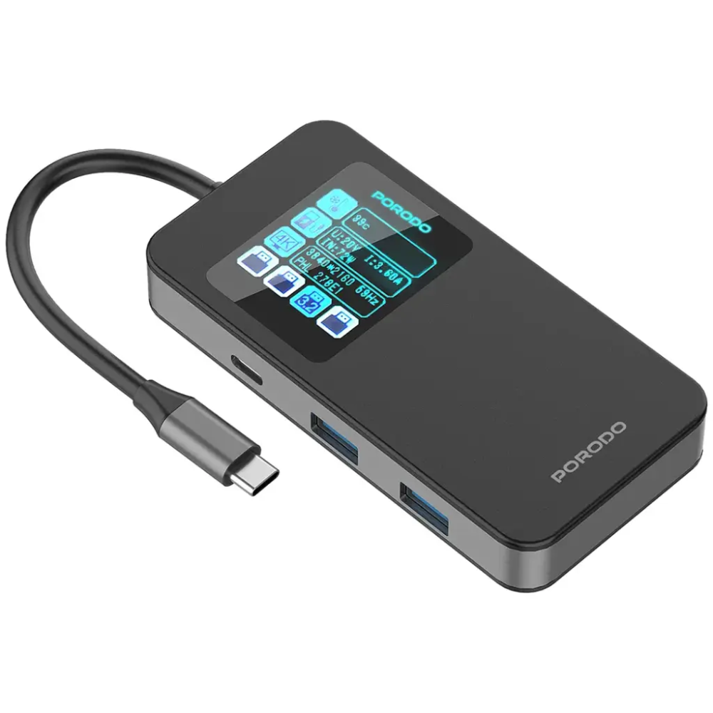 Porodo - موزع USB-C متعدد المنافذ بقوة 100 واط