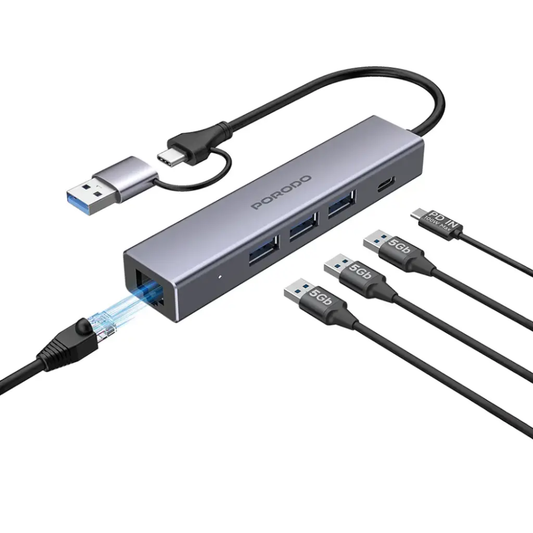 Porodo - موزع USB-C متعدد المنافذ و (100 واط توصيل طاقة)