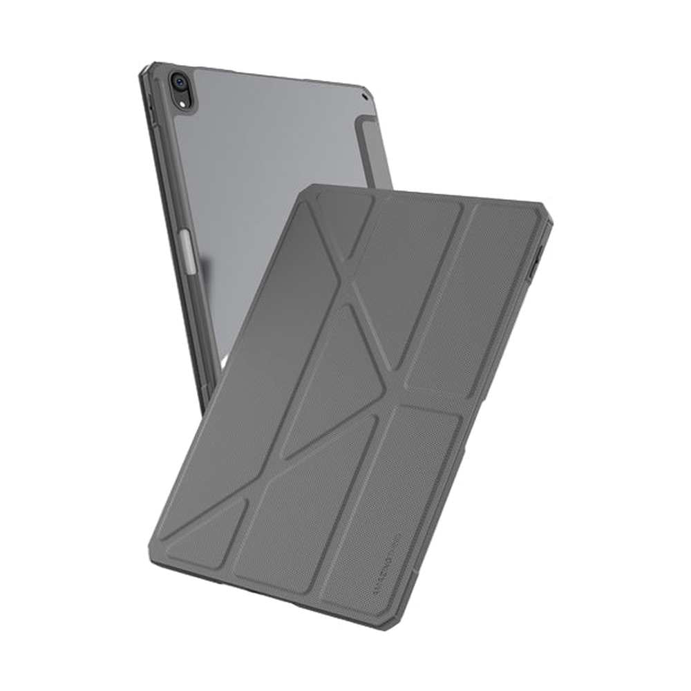 Gray Titan Pro iPad Air case with geometric texture and reinforced corner protection