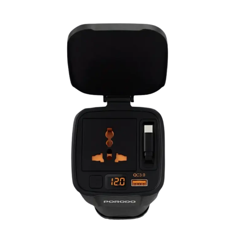 Porodo - 200W Car inverter & Retractable Cable