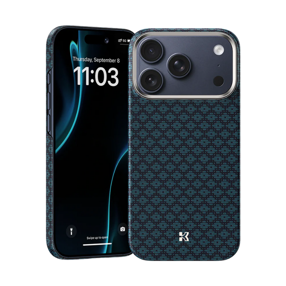Benks iPhone 17 ArmorGrid deep teal geometric woven case with raised texture