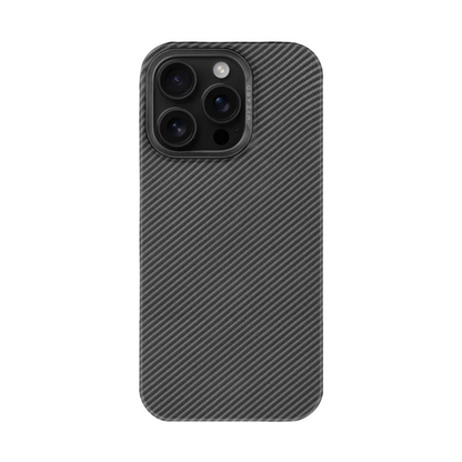 Black woven texture iPhone 15 Pro case with shock-absorbent design