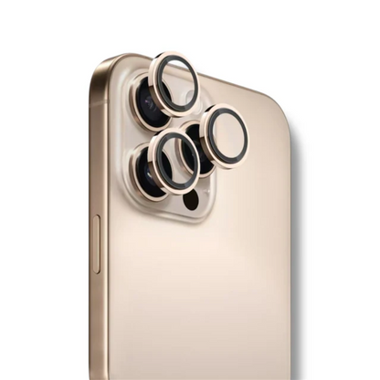 Gold sapphire-coated camera glass protector with stainless steel frame for triple-lens smartphone
