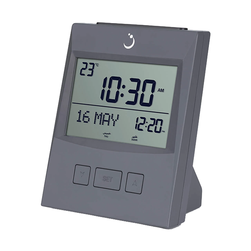 Digital clock with temperature display on a white background