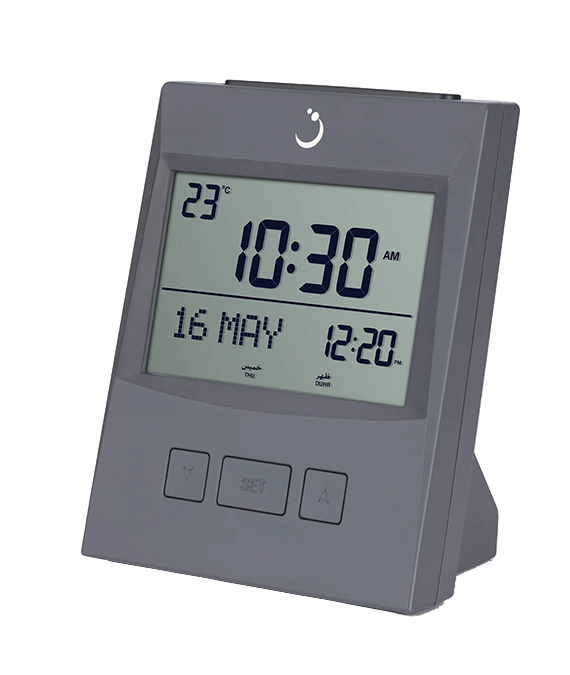 Digital clock with temperature display on a white background