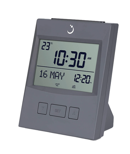 Digital clock with temperature display on a white background