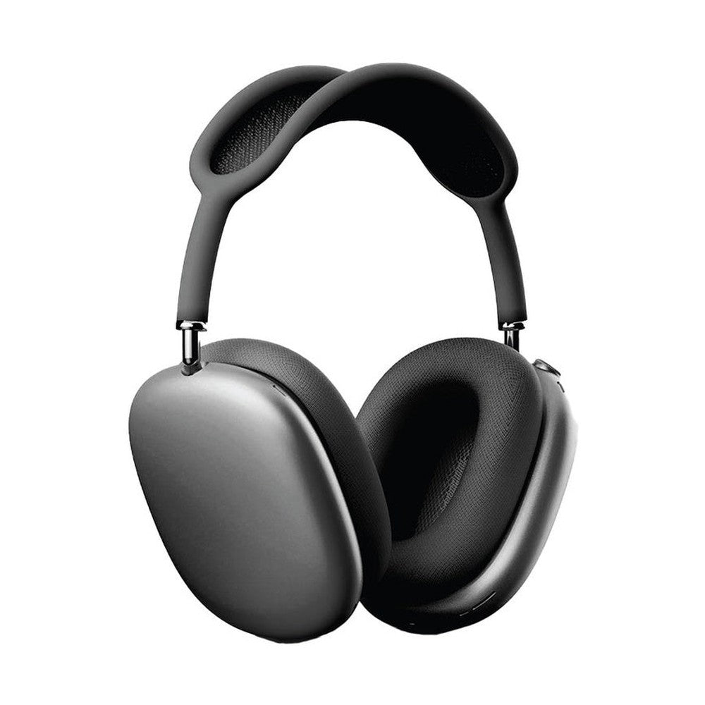 Open dark gray over-ear headphones with breathable mesh lining