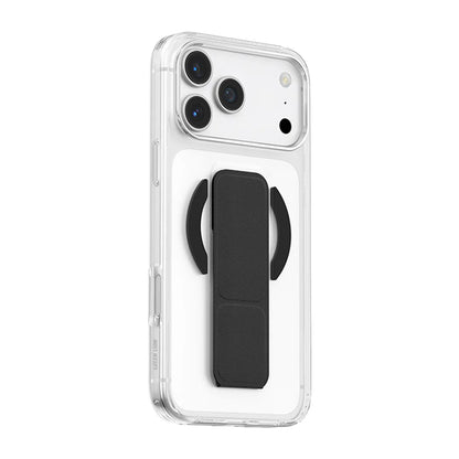 تقنية التثبيت المغناطيسي المزدوجة من الجانبين مع مقبض جلدي مغناطيسي — توافق سلس مع MagSafe وإمساك آمن | Dual-sided magnetic snap technology with a magnetic leather grip strap — seamless MagSafe compatibility and secure handling.
