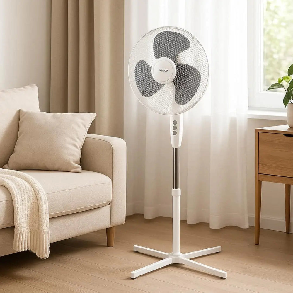 تصميم 3 شفرات يضمن تدفق هواء قوي وهادئ — تبريد فعال لغرفتك أو مكتبك | 3-blade design ensures powerful, quiet airflow — effective cooling for your room or office.
