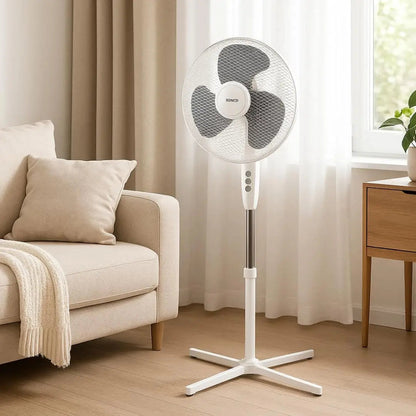 تصميم 3 شفرات يضمن تدفق هواء قوي وهادئ — تبريد فعال لغرفتك أو مكتبك | 3-blade design ensures powerful, quiet airflow — effective cooling for your room or office.

