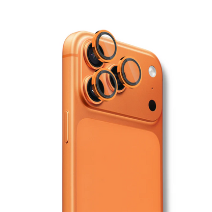 Orange sapphire-coated camera glass protector with stainless steel frame for triple-lens smartphone