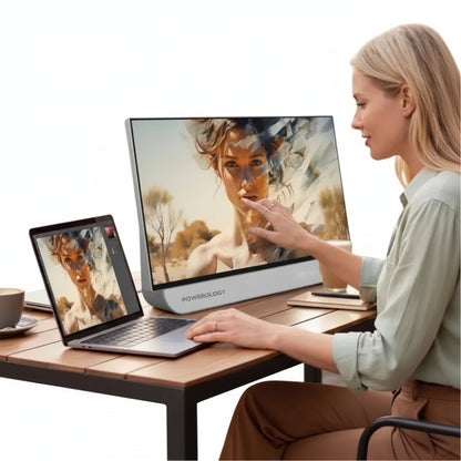 Arabic: شاشة باورولوجي بارامونت — تصميم خفيف الوزن 6.5 كجم بمظهر بيج أنيق | English: Powerology Paramount — Lightweight 6.5kg design with elegant beige finish