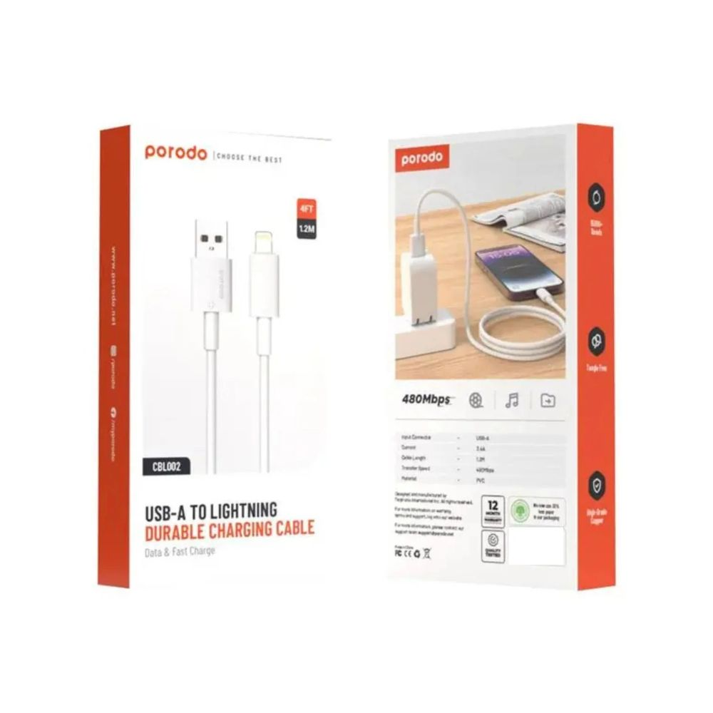 Porodo USB-A to Lightning Durable Charging Cable