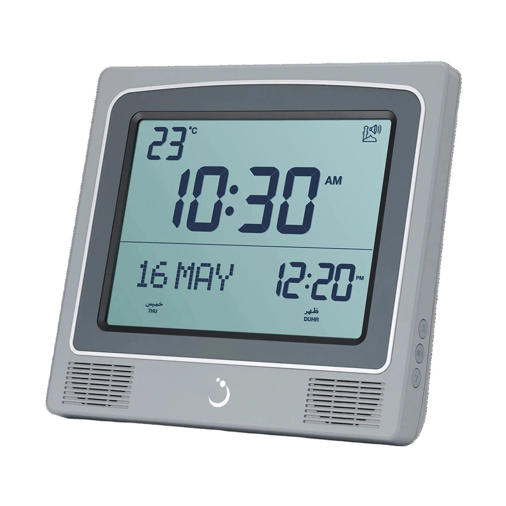 Digital clock with temperature display on a white background