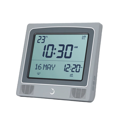 Digital clock with temperature display on a white background