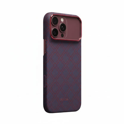 قضية PITAKA Summa بلون أزرق أحمر جذاب لهاتف iPhone 18 — تقنية Fusion Weaving ثلاثية الأبعاد وملمس فاخر | PITAKA Summa Case in Striking Blues Red for iPhone 18 — 3D Fusion Weaving Technology & Premium Texture.