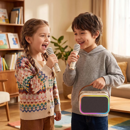 Arabic: مكبر صوت الكاريوكي من جرين ليون — أضواء LED ملونة تضيف أجواء ممتعة لكل أداء | English: Green Lion Karaoke Speaker — Colorful LED lights add fun to every performance

