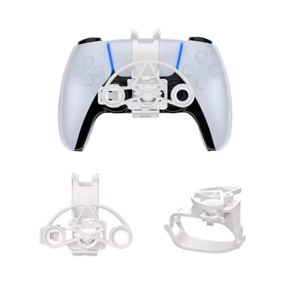 Transparent gaming controller shell with additional parts on a white background