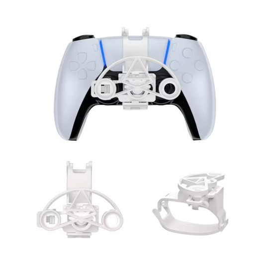 Transparent gaming controller shell with additional parts on a white background